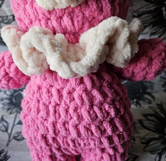 Chunky Pink Sparkly Crochet Bear Amigurumi Doll - Picture 10 of 11